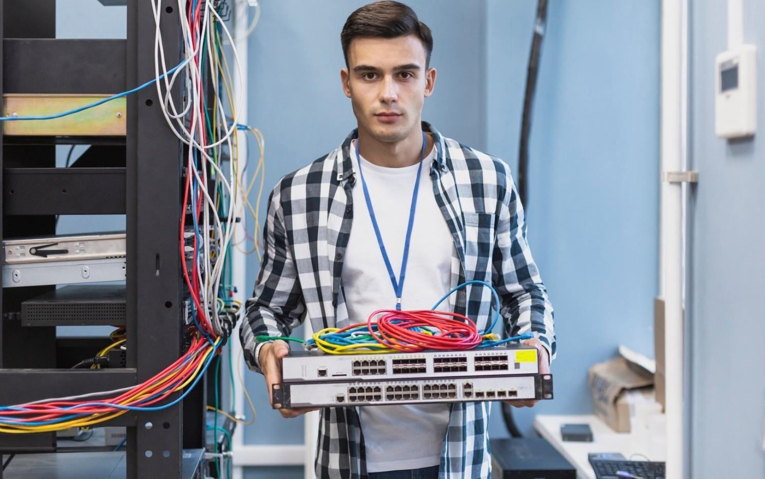 Team member reviewing blockchain implementation documentation